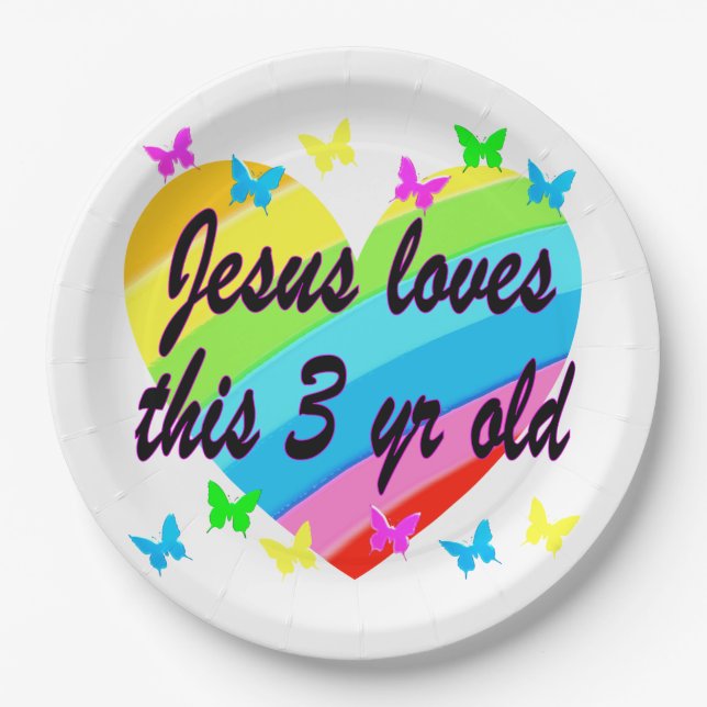 JESUS LOVES THIS 3 YR OLD BIRTHDAY DESIGN PAPER PLATES (Front)