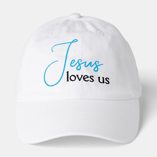 Jesus Loves Us Blue Calligraphy Hat
