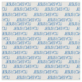 Jesus Loves You Blue Grunge Font White Fabric