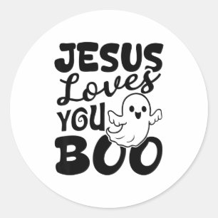 Jesus Loves You Boo Christian Halloween Ghost Funn Classic Round Sticker