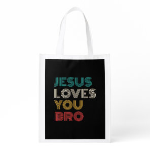Jesus Loves You Bro, Funny Christian Faith Retro Grocery Bag