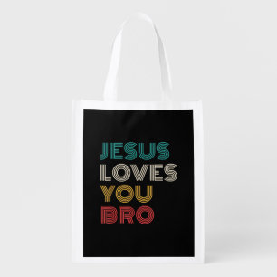 Jesus Loves You Bro, Funny Christian Faith Retro Grocery Bag