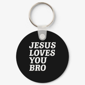 Jesus Loves You Bro, Funny Christian Faith Retro V Keychain