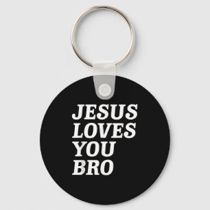 Jesus Loves You Bro, Funny Christian Faith Retro V Keychain