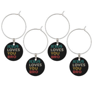Jesus Loves You Bro, Funny Christian Faith Retro Wine Charm