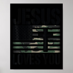 Jesus Loves You Camo Christian 4th July Men Women Poster