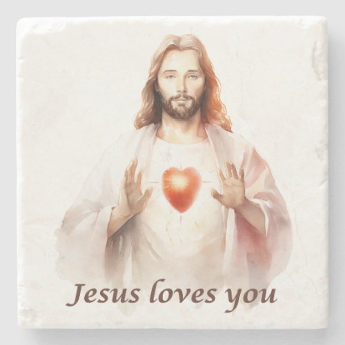 Jesus loves you Christian stone coaster