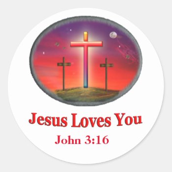 Jesus Loves You Classic Round Sticker by Christian_Clothing at Zazzle