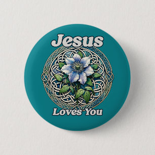 Jesus Loves You Clematis Art                       Button