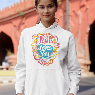 Jesus Loves You Colorful Groovy Christian Jesus Hoodie