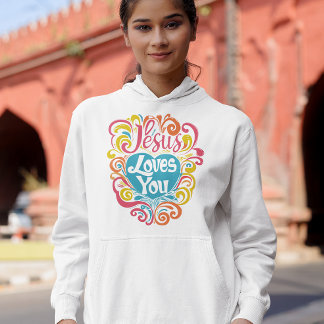 Jesus Loves You Colorful Groovy Christian Jesus Hoodie
