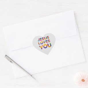 Jesus Loves You Colorful Text Art Heart Sticker