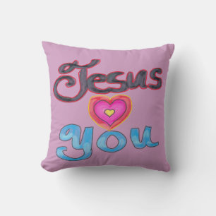 Jesus Loves You Custom Name Lavender Throw Pillow