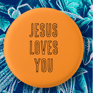 Jesus Loves You Customize Orange & Black Modern Button