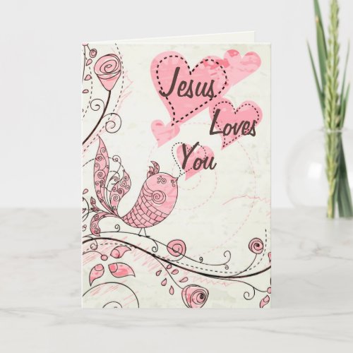 Jesus Loves You Cute Bird Valentines Day Holiday Card