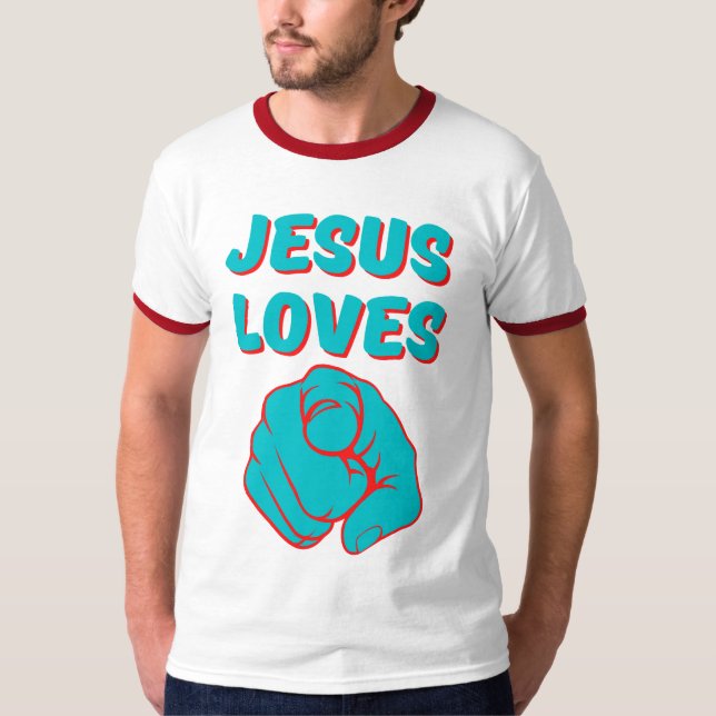 Jesus Loves You Faith Based Quote Mens Ringer T-Shirt (Front)
