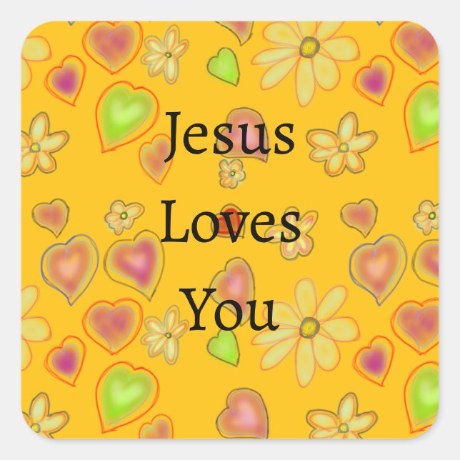 Jesus Loves You Flowers Hearts Sticker (Front)