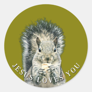 Jesus Loves You Fun Squirrel  Classic Round Sticker