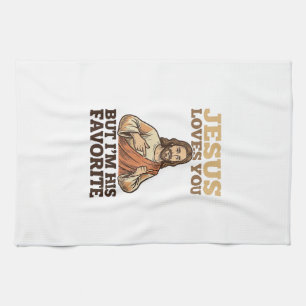 Jesus Loves You Funny Vintage Faith Shirt Design_1 Kitchen Towel