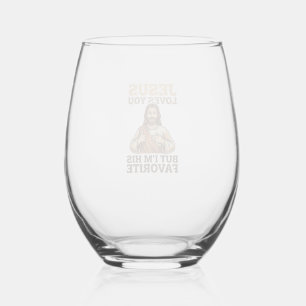 Jesus Loves You Funny Vintage Faith Shirt Design_1 Stemless Wine Glass