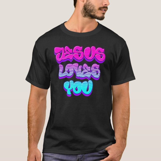 Jesus Loves You Graffiti Christian T-Shirt (Front)