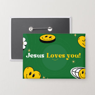 "Jesus Loves You" Green Smiley For Youth Ushers Button