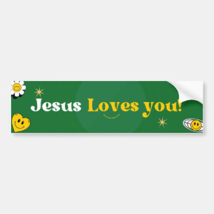 Jesus Loves You Green Yellow Smiley Cute  Bumper Sticker