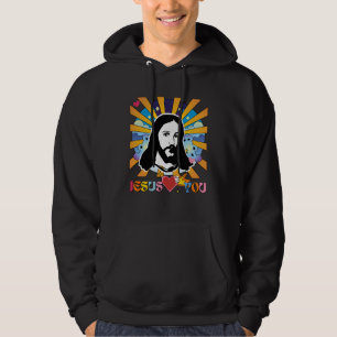 Jesus Loves You Groovy Hippie 60s 70s Retro Rainbo Hoodie