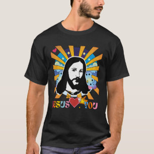 Jesus Loves You Groovy Hippie 60s 70s Retro Rainbo T-Shirt