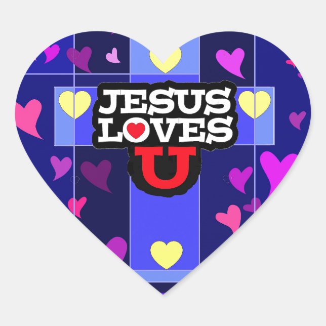 JESUS LOVES YOU HEART STICKER (Front)
