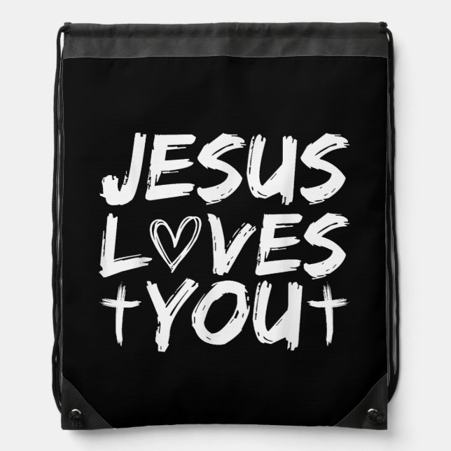 Jesus Loves You I Jesus  Drawstring Bag (Front)
