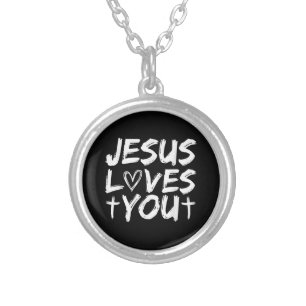 Jesus Loves You I Jesus  Silver Plated Necklace