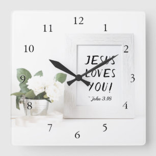 Jesus Loves You! John 3:16, Scripture Reference Square Wall Clock