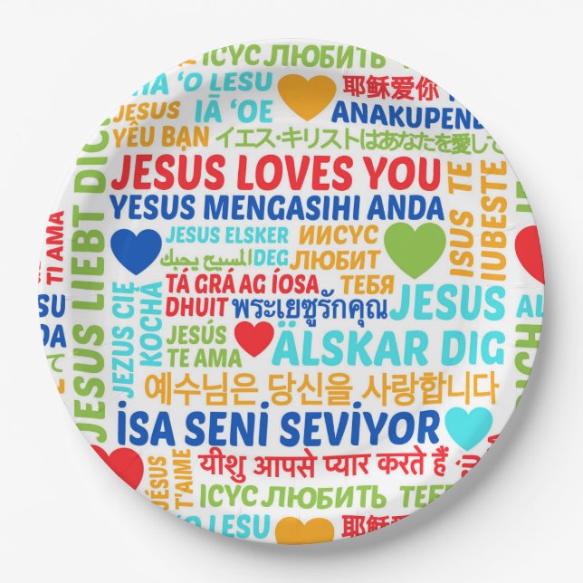 Jesus Loves You Languages Paper Plates (Front)