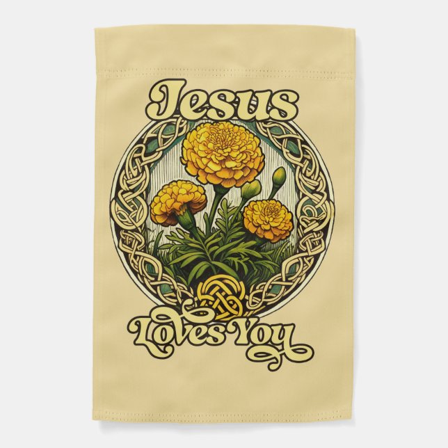 Jesus loves You Marigold Art                       Garden Flag (Front)