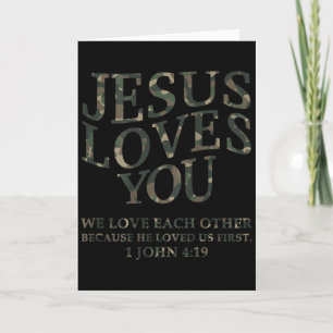 Jesus Loves You Me Camo Christian Youth Men God So Card