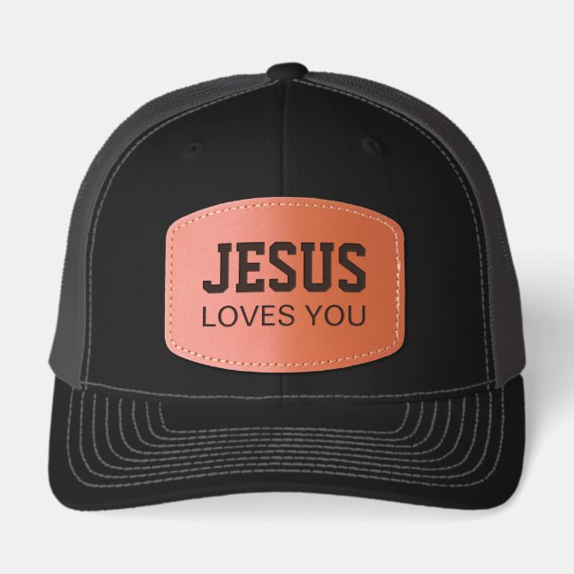 Jesus Loves You Motivational Leather Patch Hat (Front)