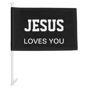 Jesus Loves You Motivational Typography Car Flag