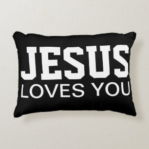 Jesus Loves You Motivational Typography Decorative Pillow