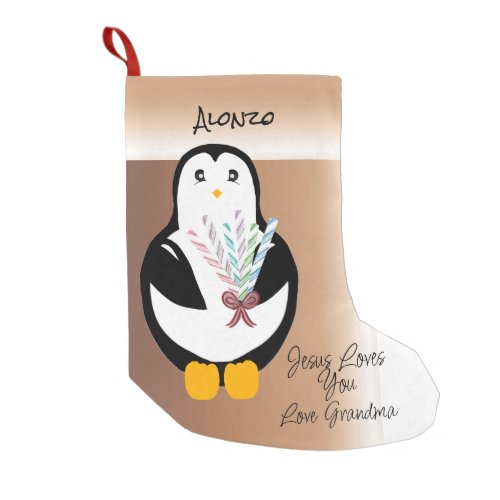 Jesus Loves You Penguin Candy Canes Love Grandma Small Christmas Stocking