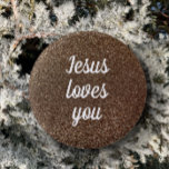 Jesus Loves You Personalize Faux Glitter Glam Gift Button<br><div class="desc">You can personalize this "Jesus Loves You" button written in modern elegant white script on a faux glitter golden background. This shimmer is simulated with lots of tan black goldish speckles. This stylish trendy button can be customized with a name or other key word. It can also be ordered in...</div>