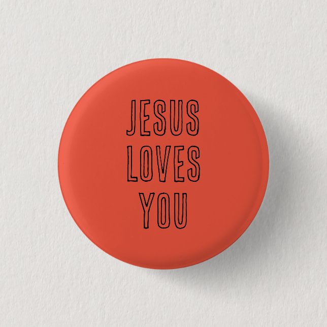 Jesus Loves You Personalize Red on Black Cute Gift Button (Front)
