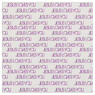 Jesus Loves You Purple Grunge Font White Fabric