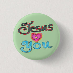 ‘Jesus Loves You’ Quote Pink Heart Green Button