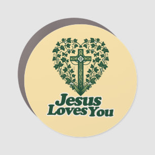 Jesus Loves You Retro Green English Ivy Car Magnet