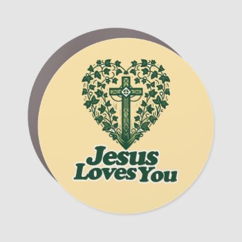 Jesus Loves You Retro Green English Ivy            Car Magnet by BoogieMonst at Zazzle