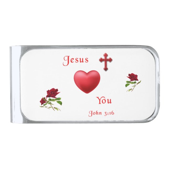 jesus loves you silver finish money clip (Front)