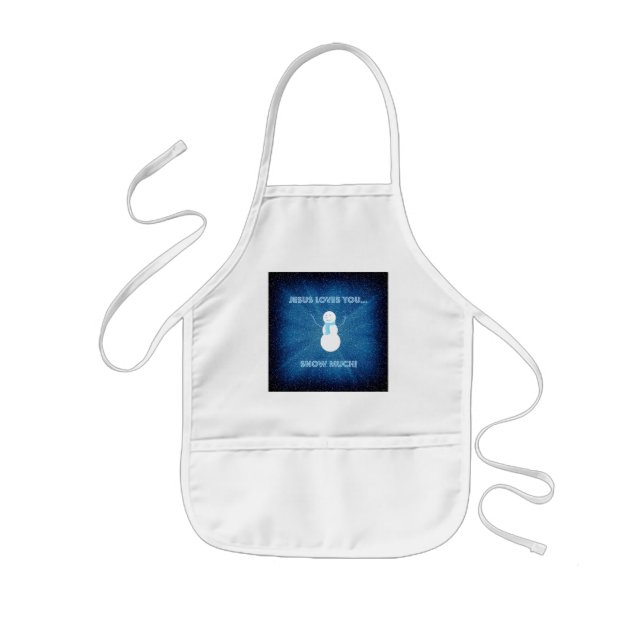 Jesus Loves You Snow Much! Christian Snowman Blue Kids' Apron (Front)