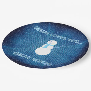 Jesus Loves You Snow Much! Christian Snowman Blue Paper Plates
