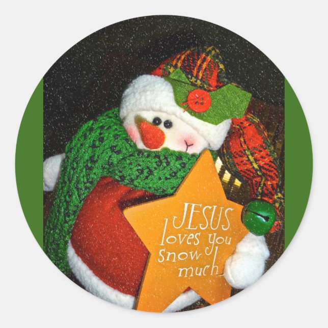 Jesus Loves You Snow Much! Christian Snowman Classic Round Sticker (Front)